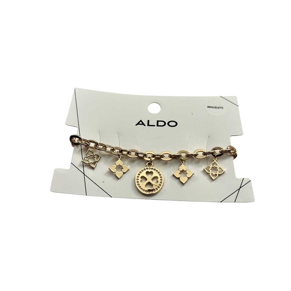 Aldo Charm‎ Bracelet Womens OS Gold New Firmiston Quatrefoil Clover Link Chain